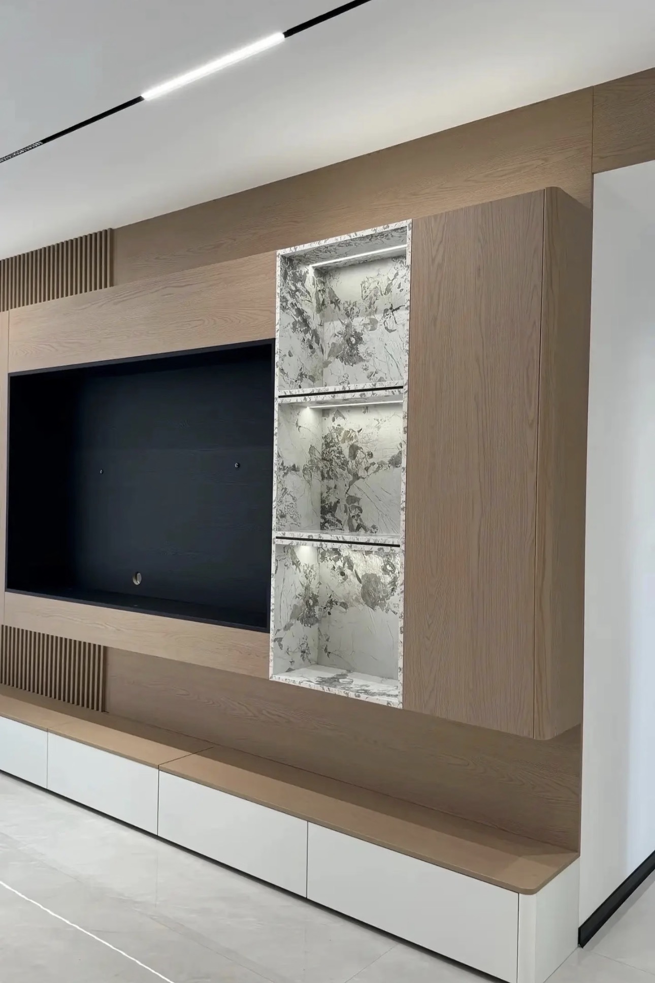 Integrated TV wall and storage